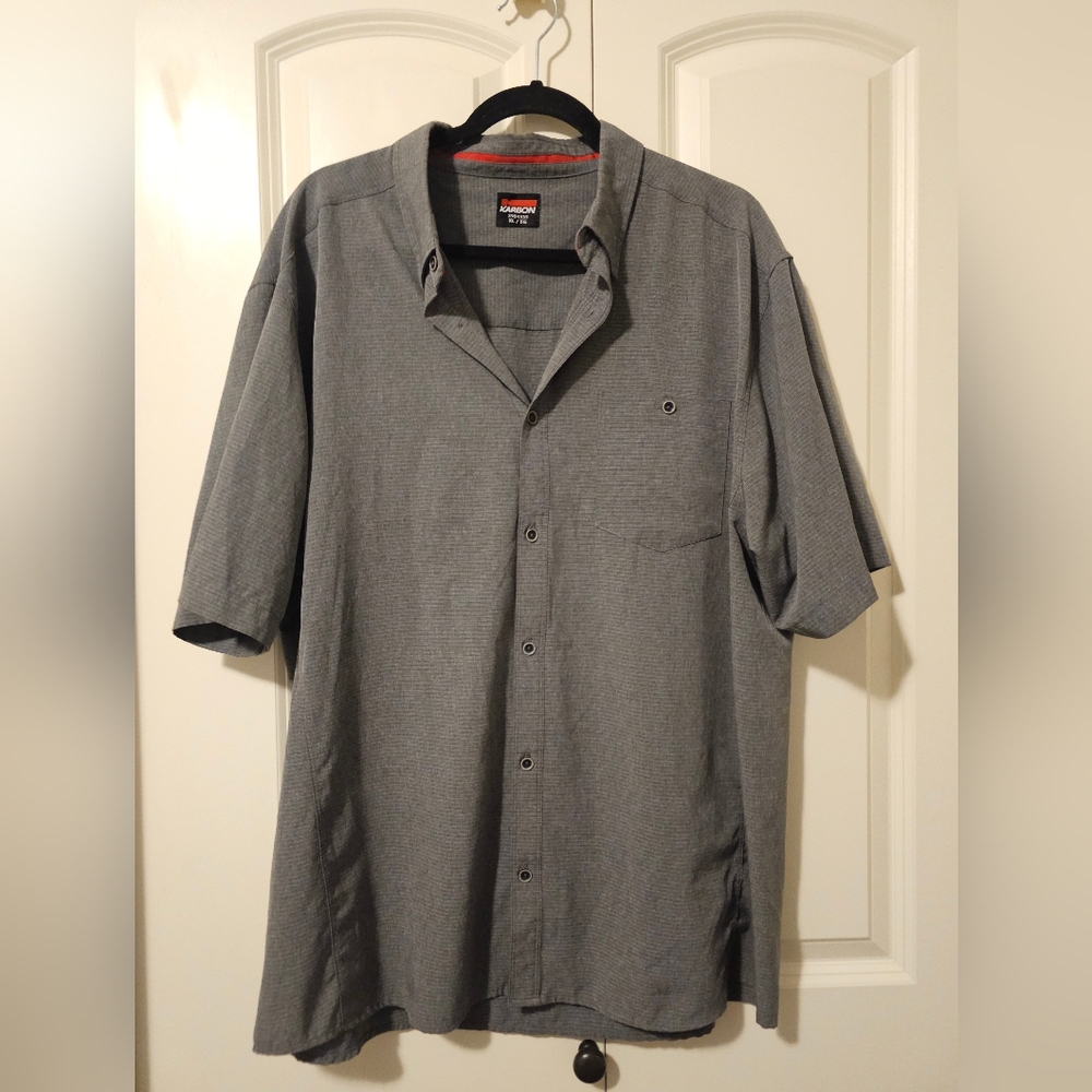 KARBON Men's Grey  Short Sleeve Button-Up Shirt Poly stretch Golf Sz XL